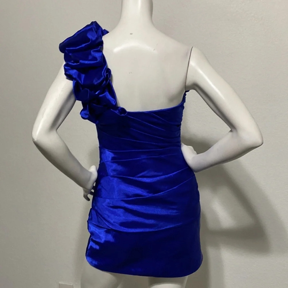 By Light In The Box Blue One Shoulder Ruffle Ruched Mini Dress Size S - Picture 5 of 7